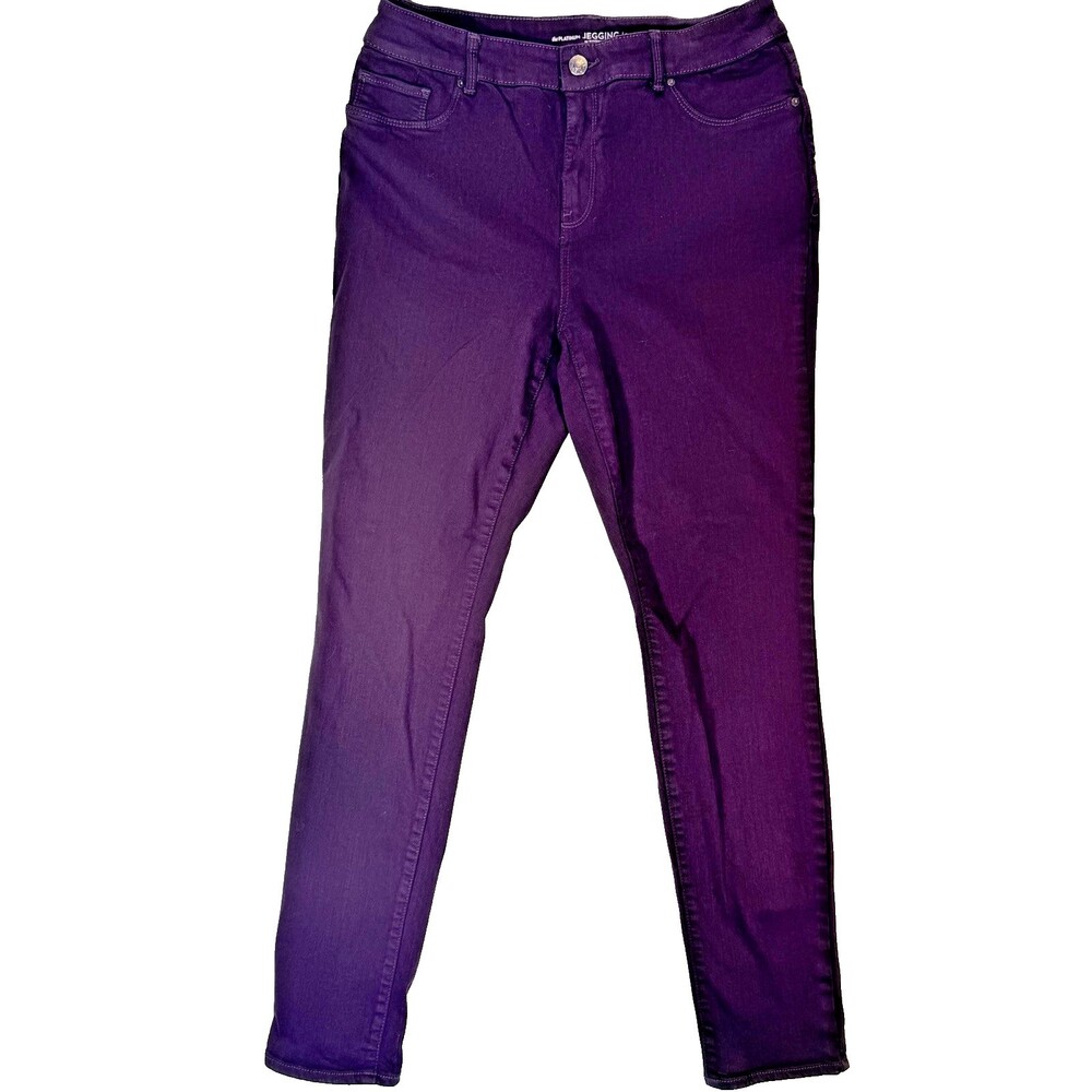 Chico's The Platinum Jegging Womens M (1) Eggplant Purple Stretch 5-Pocket Zip
